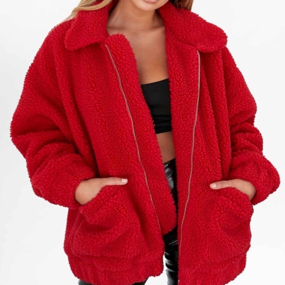 Red I.AM.GIA pixie teddy coat jacket